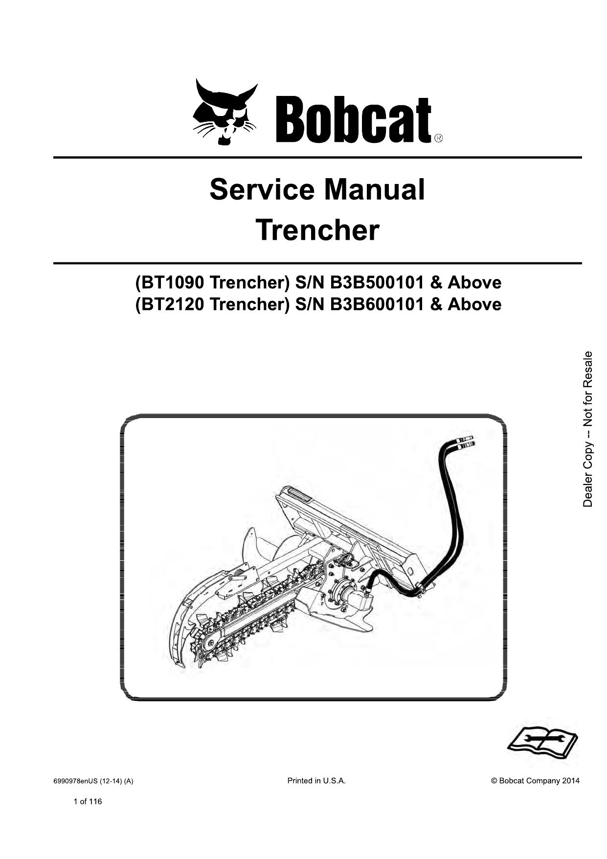 BT1090 BT2120 Trencher Attachment Service Manual Bobcat